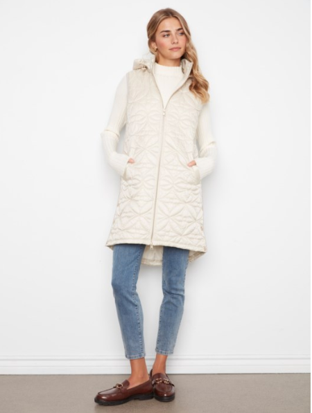 CHARLIE B LONG HOODED PUFFER VEST - PEARL