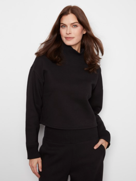 CHARLIE B SWEATSHIRT WITH MOC NECK - BLACK