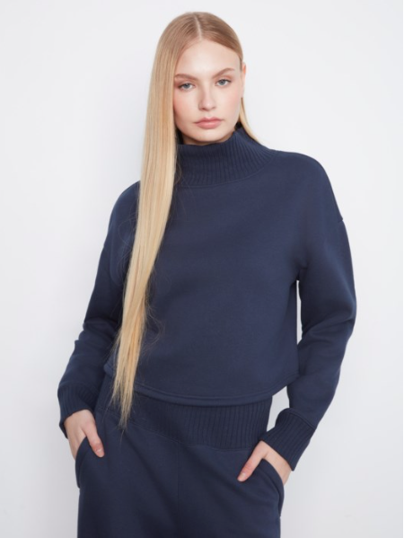 CHARLIE B SWEATSHIRT WITH MOC NECK - MIDNIGHT