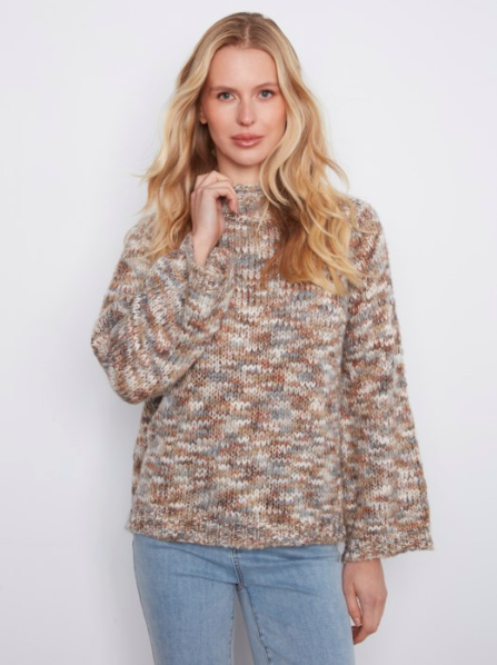 CHARLIE B SPACE DYE MOC NECK SWEATER - VERVEINE