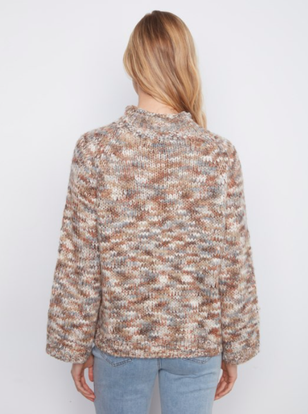 CHARLIE B SPACE DYE MOC NECK SWEATER - VERVEINE