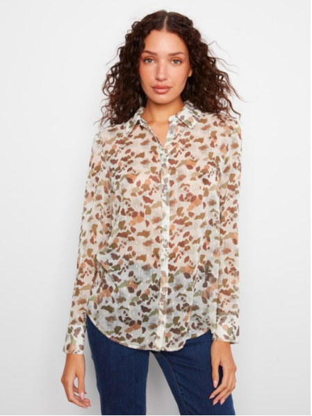 CHARLIE B BUTTON UP - PEBBLE
