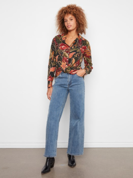 CHARLIE B PRINTED SHIRT WITH TWISTED FRONT - RAVEN