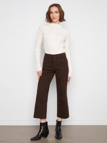 CHARLIE B WIDE LEG CROPPED STRETCH TWILL - LEOPARD PRINT