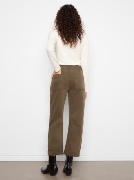 CHARLIE B CROPPED TWILL BARREL LET PANTS - OLIVE