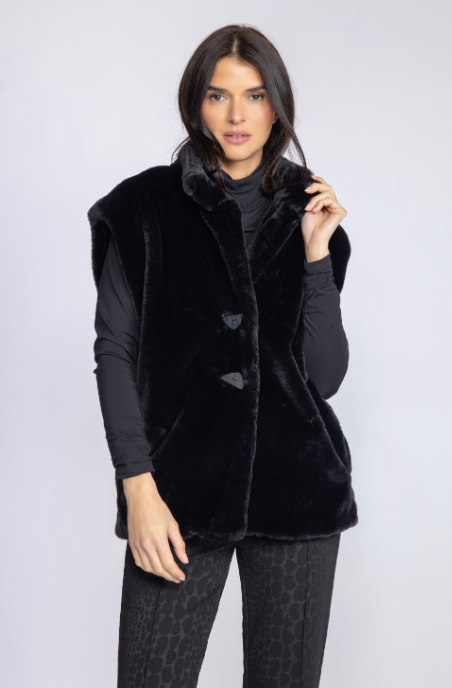 OLIVIA BY HABITAT FAUX FUR STELLAR VEST - BLACK
