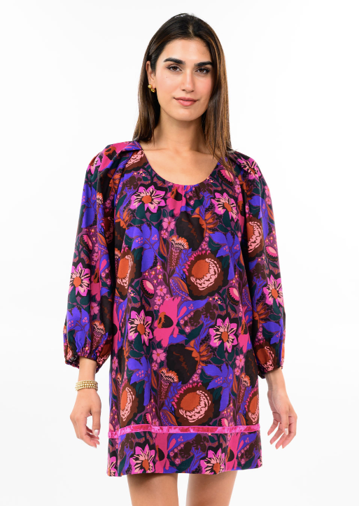 UNCLE FRANK SHIRRED FLORAL SHIFT - MULTI
