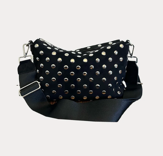 AHDORNED BROOK VEGAN SUEDE STUDDED CROSSBODY - BLACK