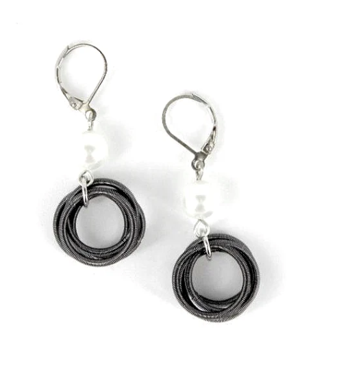 SEA LILY SLATE SILK INFUSED WIRE LOOP WITH WHITE MOTHER OF PEARL EARRING