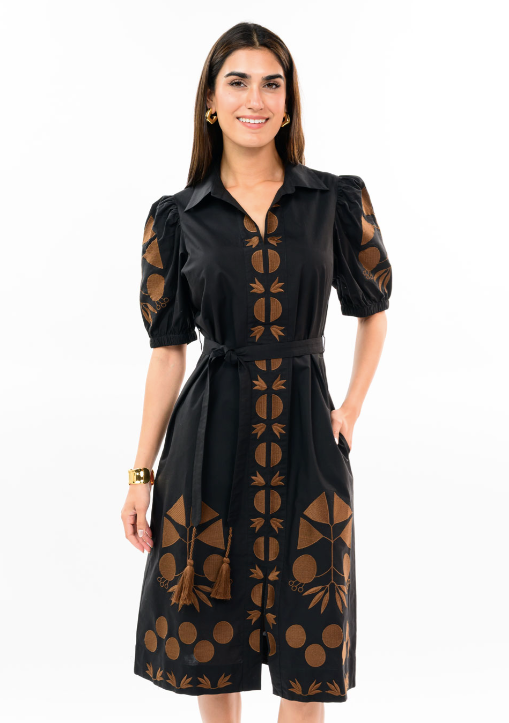 UNCLE FRANK PLACKT EMBROIDERED DRESS - BLACK MULTI