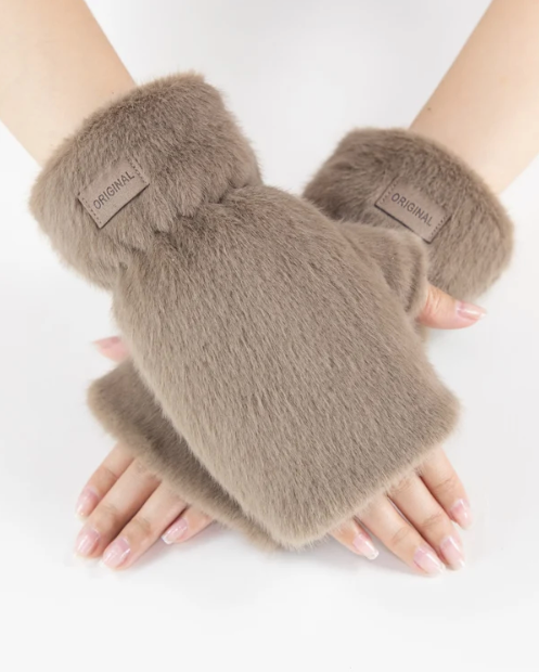 OLIVIA USA TEDDY FLEECE FINGERLESS - KHAKI