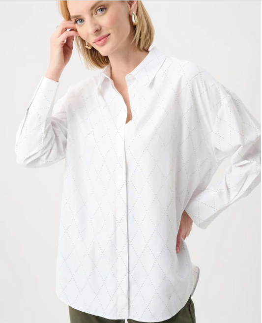 JOSEPH RIBKOFF RHINESTONE HARLEQUIN BUTTON-DOWN SHIRT - VANILLA