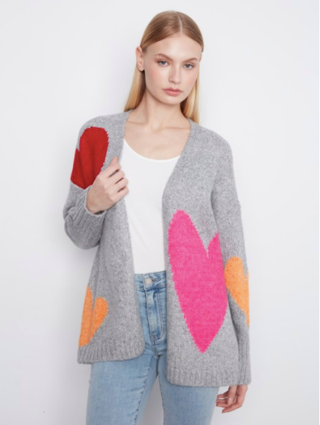 CHARLIE B HEART OPEN FRONT CARDIGAN - GREY MULTI
