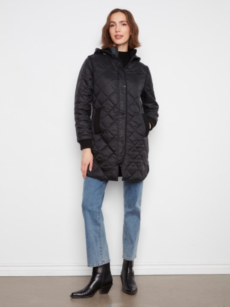 CHARLIE B FULL ZIP QUILTED JACKET - BLACK