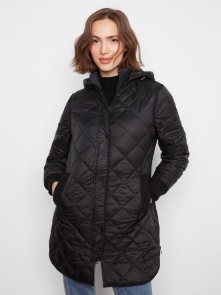 CHARLIE B FULL ZIP QUILTED JACKET - BLACK