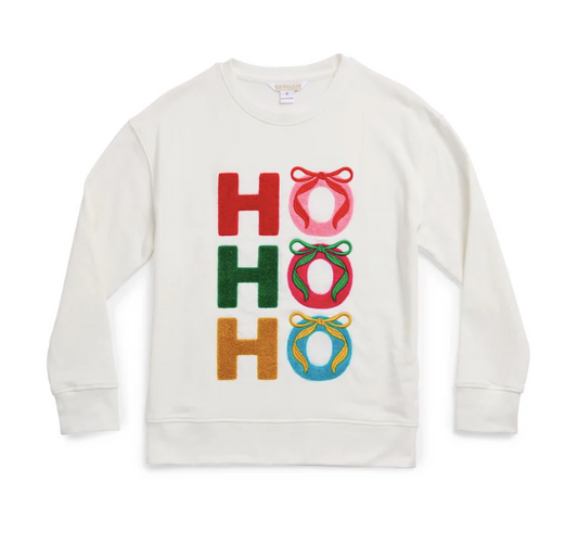 SHIRALEAH HO HO HO BOWS SWEATSHIRT - IVORY