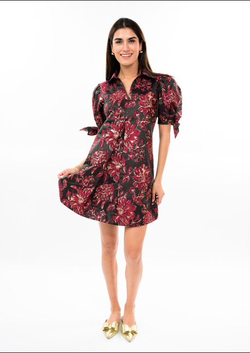 UNCLE FRANK BROCADE BOW SLEEVE - BLACK MULTI