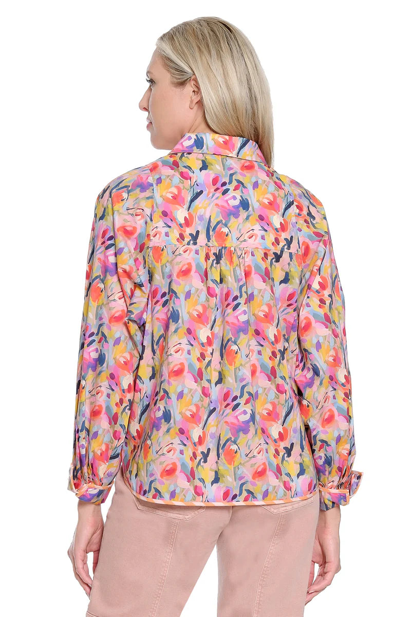 TRU LUXE PRINTED BALLOON SLEEVE TOP - MULTI