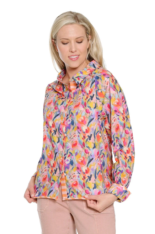 TRU LUXE PRINTED BALLOON SLEEVE TOP - MULTI