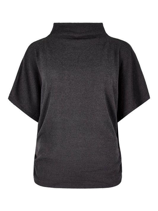 APRICOT SOFT TOUCH RUCHED TOP - CHARCOAL