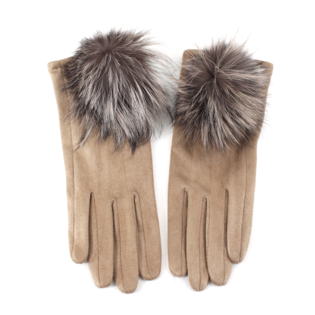 PRETTY PERSUASIONS  EXTRA FURRY GLOVE - KHAKI TAN