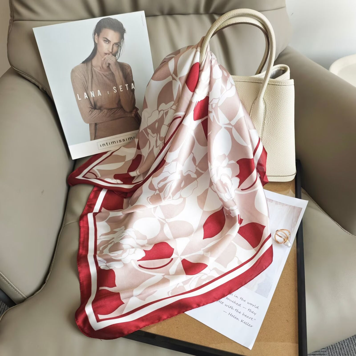PRETTY PERSUASIONS SQUARE SCARF - RED MULTI