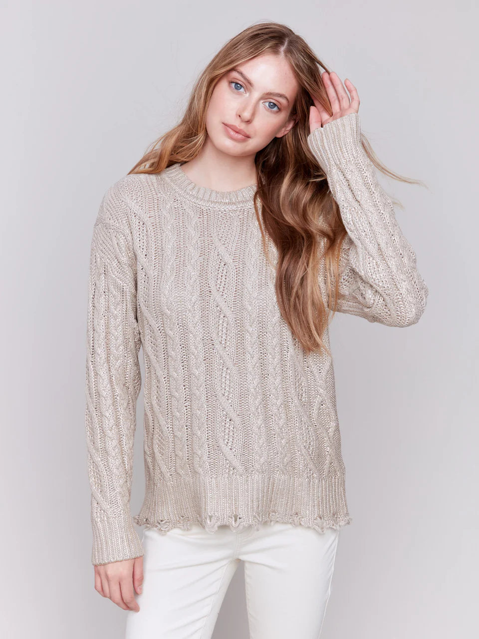 *SALE* CHARLIE B METALLIC CABLE KNIT SWEATER