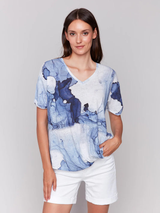 *SALE* CHARLIE B PRINTEN LINEN TOP - BLUE MULTI