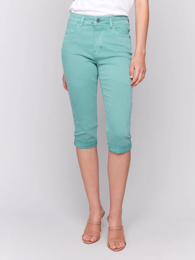*SALE* CHARLIE B STRETCY TWILL PEDAL PUSHER - TEAL