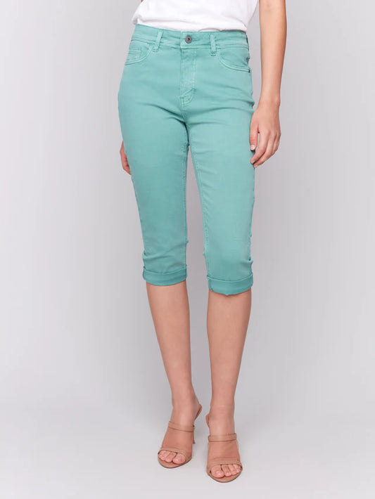 *SALE* CHARLIE B STRETCY TWILL PEDAL PUSHER - TEAL