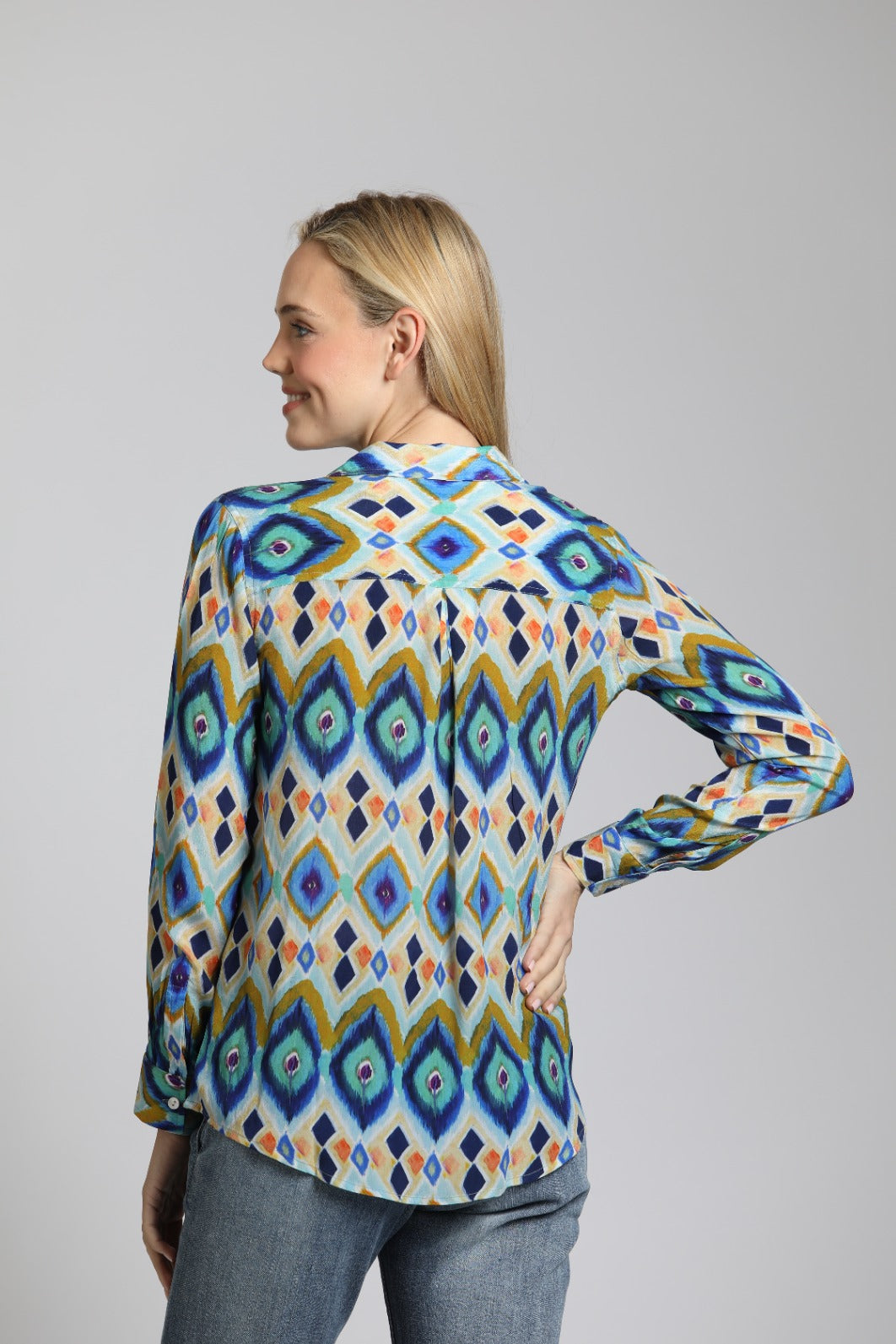 *SALE* AP NY BUTTON-UP LONG-SLEEVE TOP - BLUE MULTI - B52PB547DNC