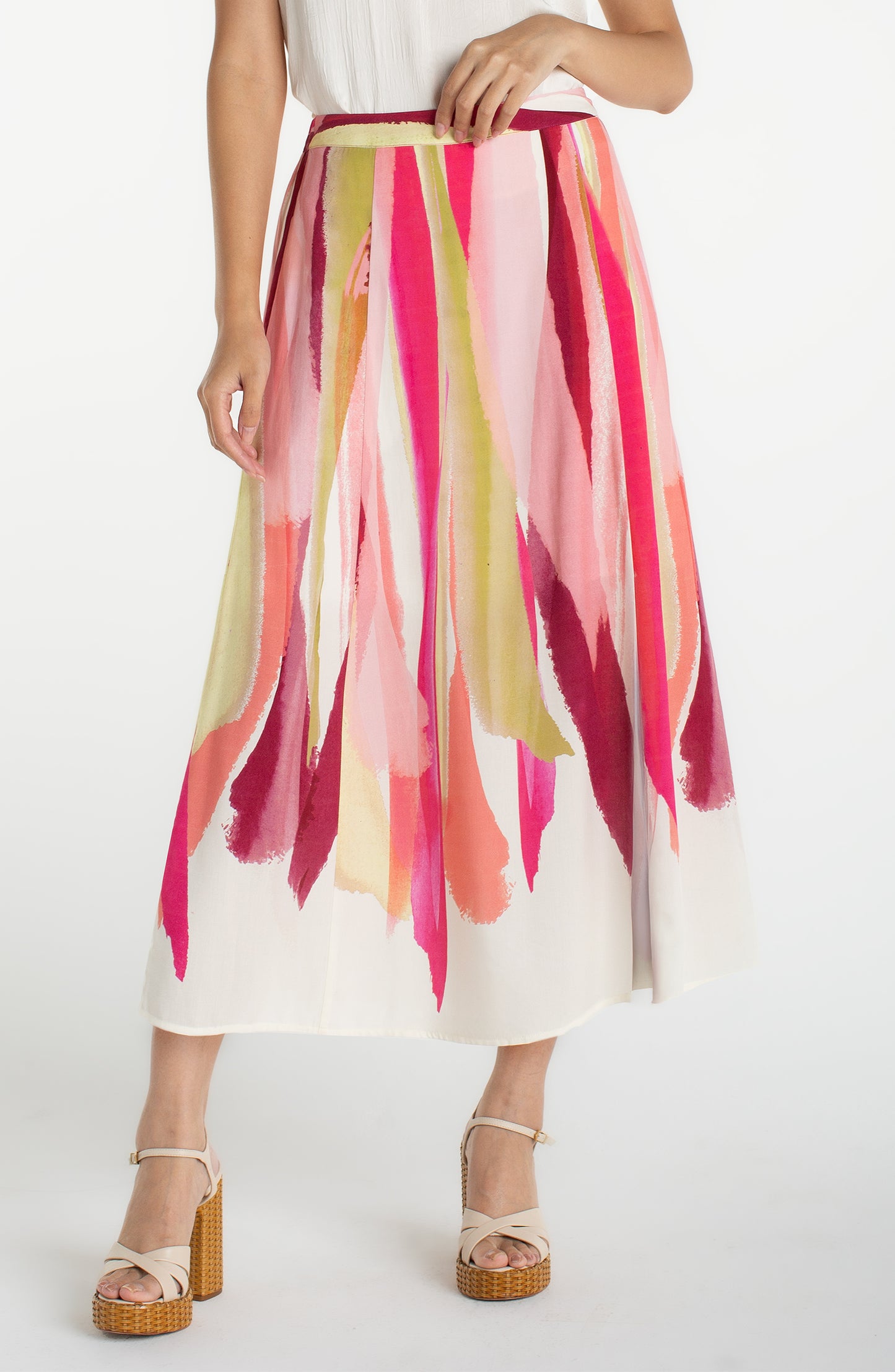 LIVERPOOL PULL-ON WOVEN MAXI SKIRT - PINK MULTI