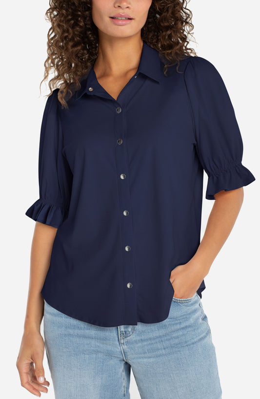 LIVERPOOL ELBOW PUFF-SLEEVE TOP - NAVY