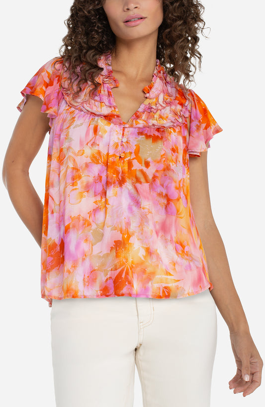 SALE LIVERPOOL FLUTTER SLEEVE POPOVER TOP - MULTI