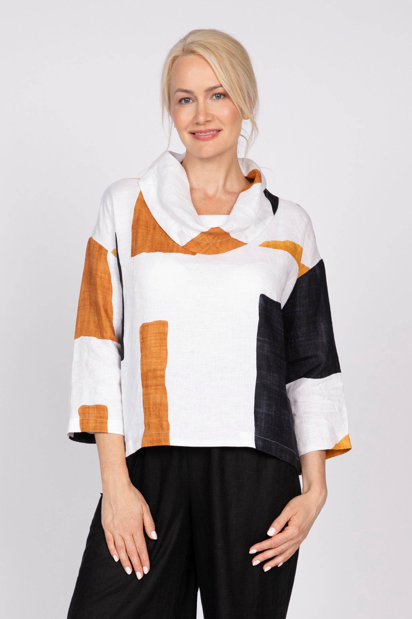 OLIVIA BY HABITAT STAY CENTERED COWL-NECK TOP - MULTI