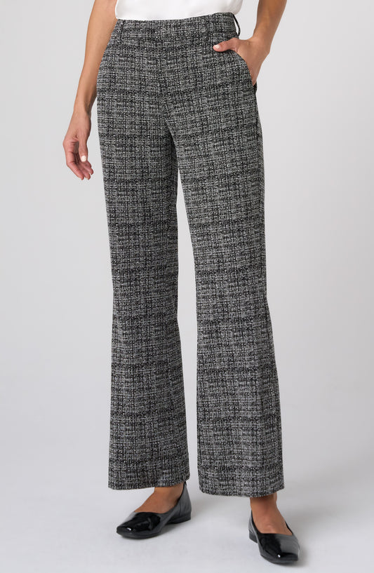 LIVERPOOL MID RISE ANKLE FLARE PANT - BLACK MULTI TWEED PRINT