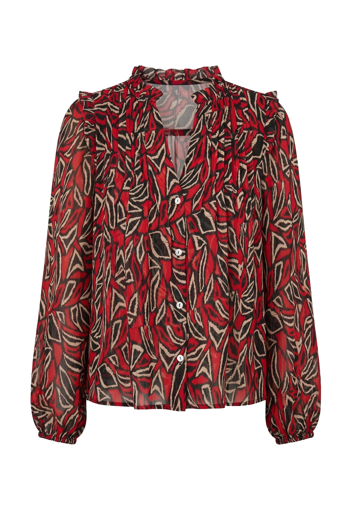 LIVERPOOL LONG SLEEVE WOVEN BLOUSE - RED AND BLACK MULTI