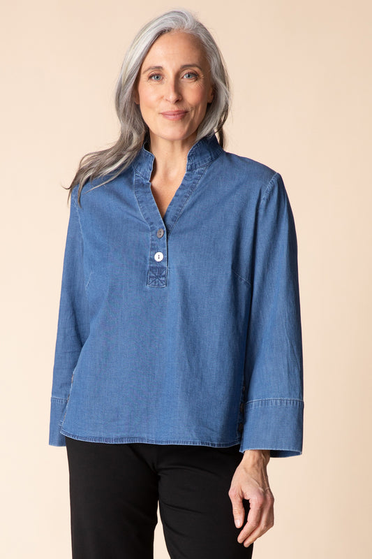 HABITAT PERFECT TRAVEL HALF PLACKET TOP - DENIM