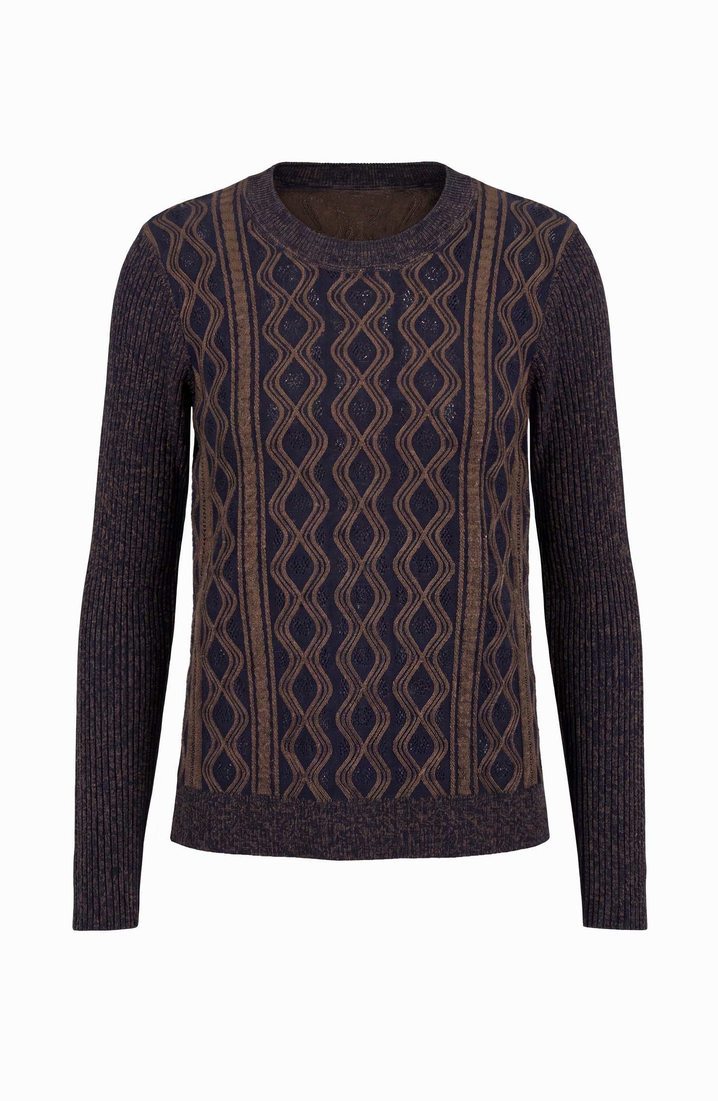 LIVERPOOL LONG SLEEVE CREWNECK SWEATER - NAVY AND BROWN