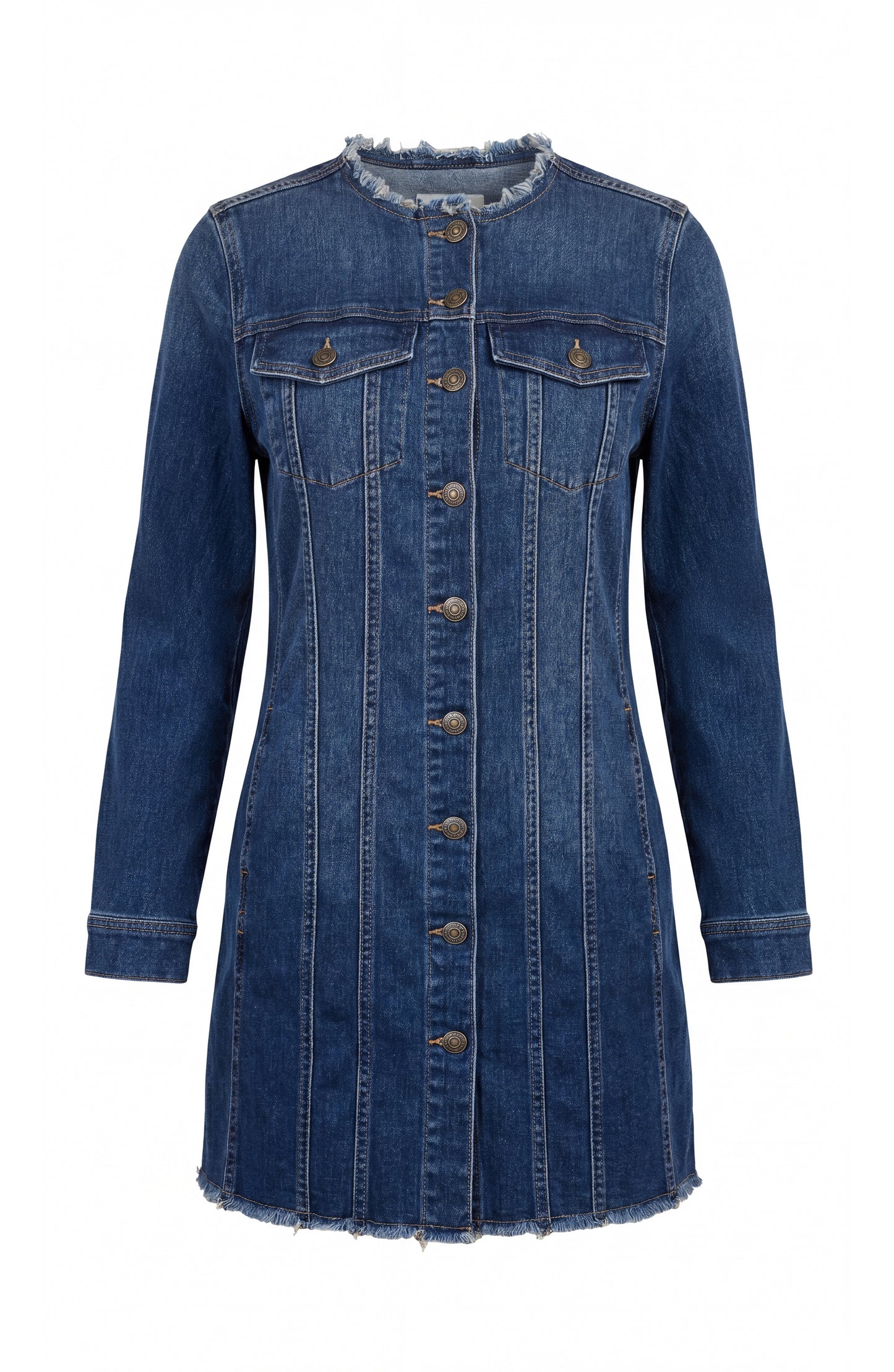 LIVERPOOL COLLARLESS TRUCKER DRESS - INDIGO DREAMS