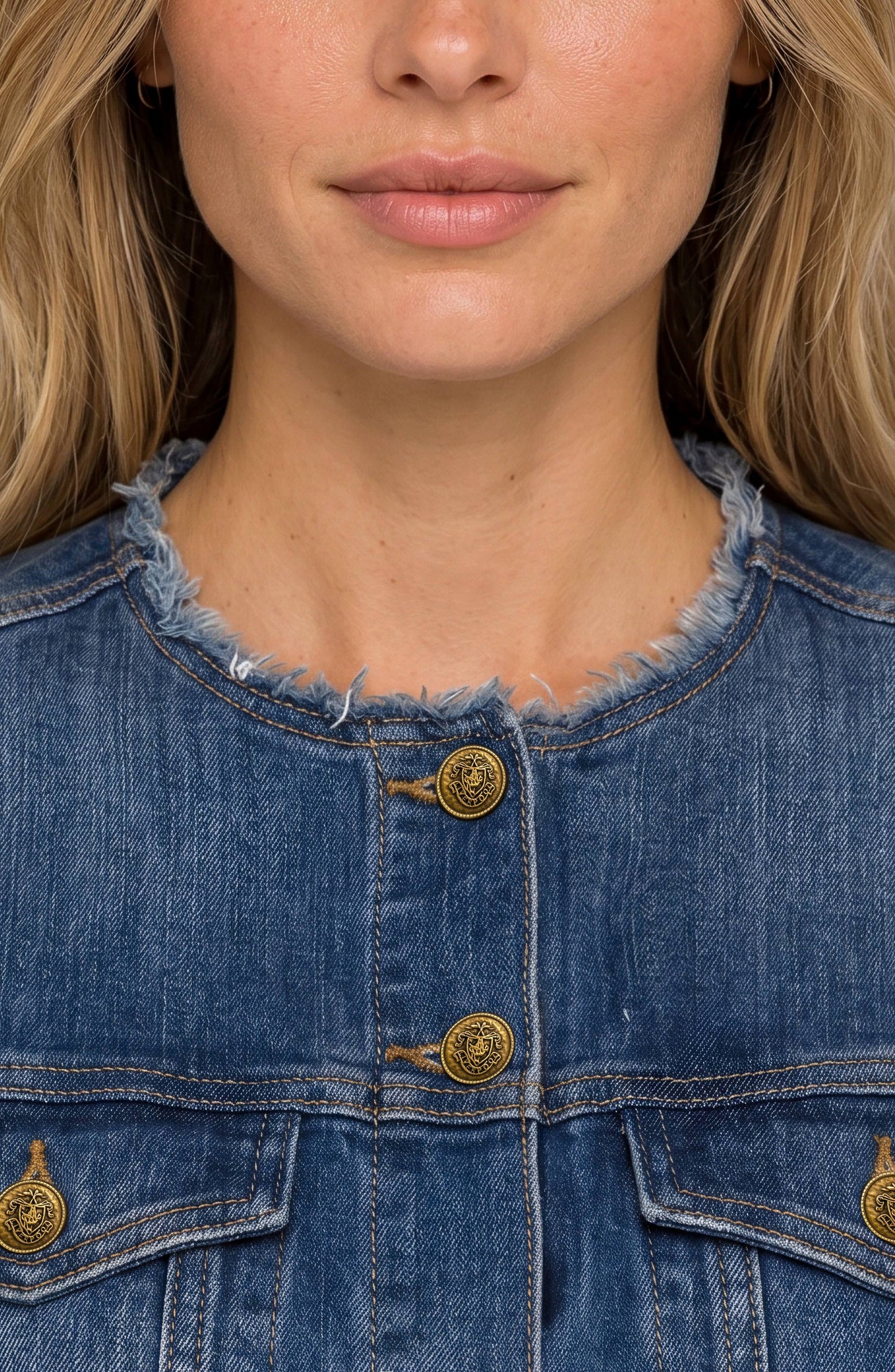 LIVERPOOL COLLARLESS TRUCKER DRESS - INDIGO DREAMS