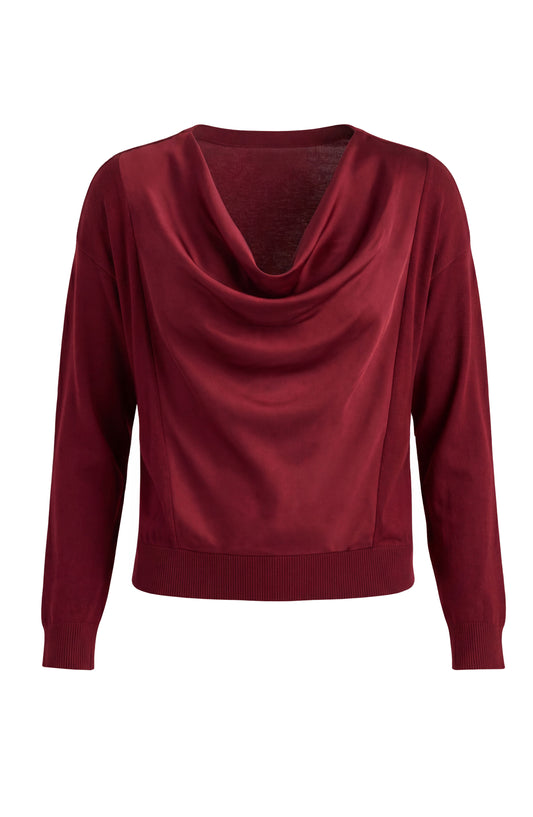 LIVERPOOL LONG SLEEVE DRAPE NECK SWEATER - CRANBERRY