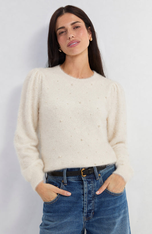 LIVERPOOL LONG PUFF SLEEVE CREW NECK SWEATER - IVORY