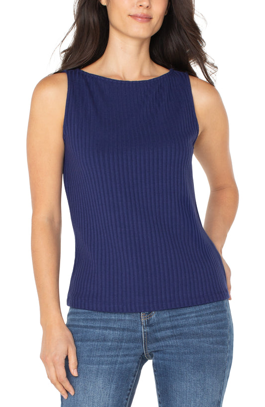 *SALE* LIVERPOOL SLEEVELESS BOAT NECK RIBBED TOP - NAVY