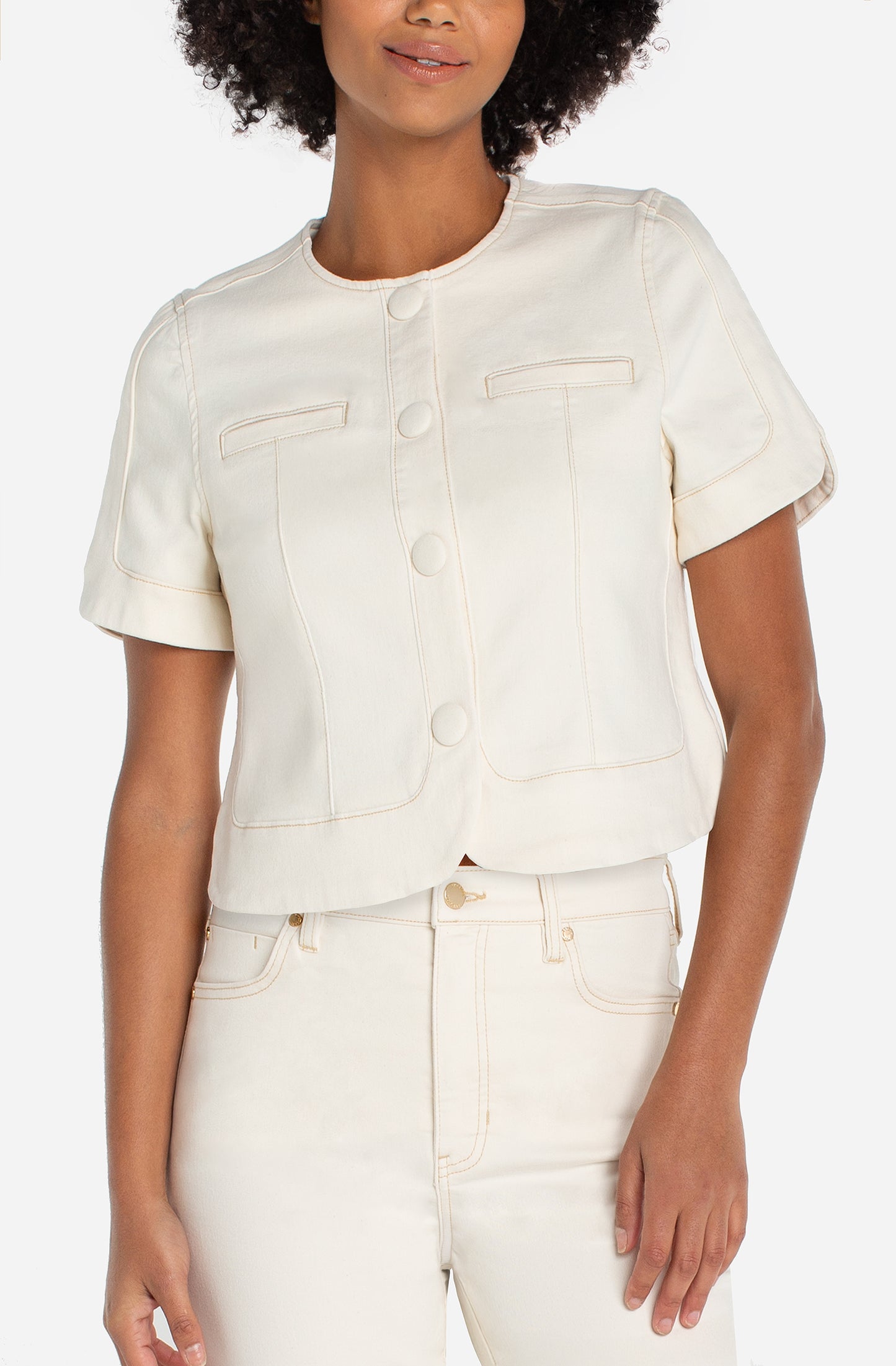 SALE - LIVERPOOL COLLARLESS SHORTSLEEVE CROP JACKET DESERT DUNES