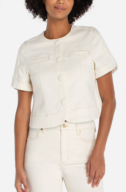 SALE - LIVERPOOL COLLARLESS SHORTSLEEVE CROP JACKET DESERT DUNES