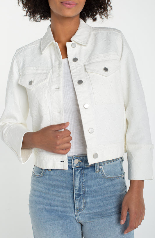 LIVERPOOL CROP JACKET WITH BRACELET SLEEVE - WHITE DIAMOND