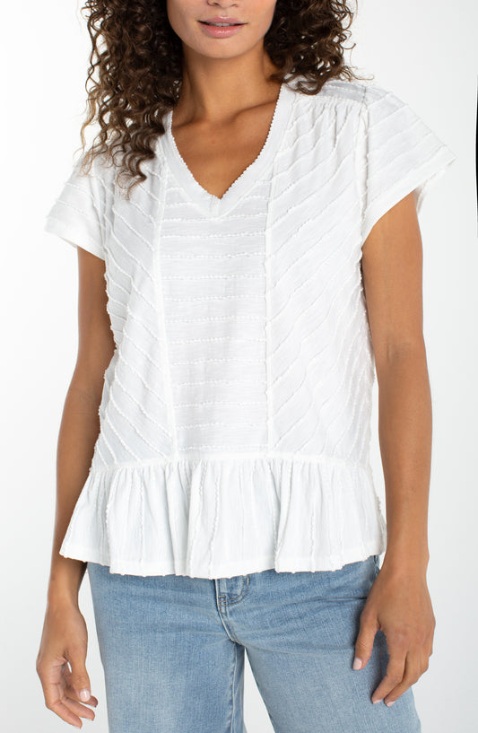 LIVERPOOL SHORT SLEEVE V-NECK KNIT TOP - WHITE
