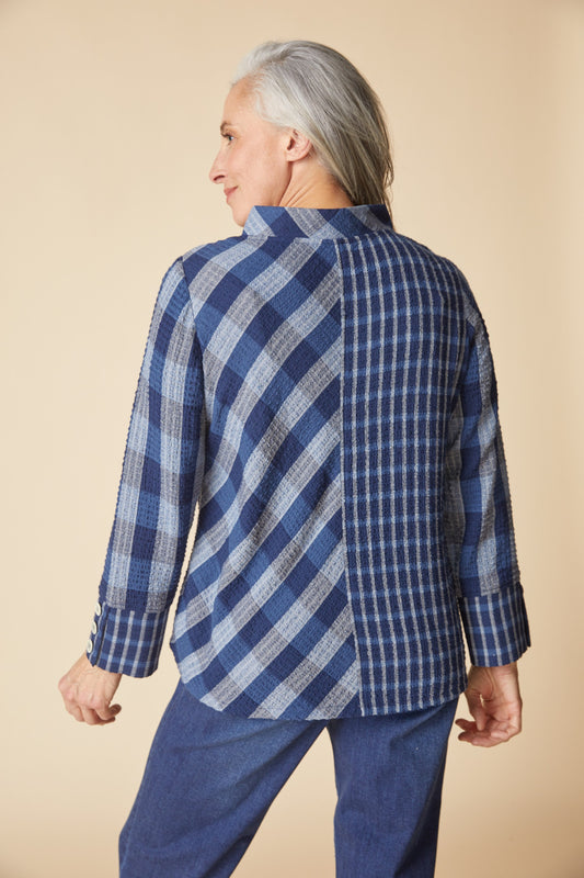 HABITAT PLAIDEMONIUM ASSYMETRICAL BUTTON FRONT TOP - NAVY