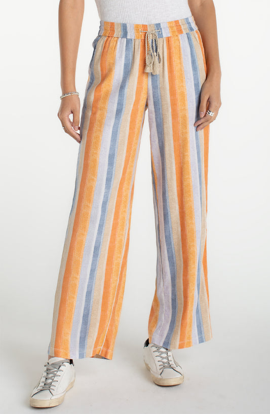 SALE - LIVERPOOL PULL ON DRAWSTRING WIDE LEG STRIPED PANT - MULTI